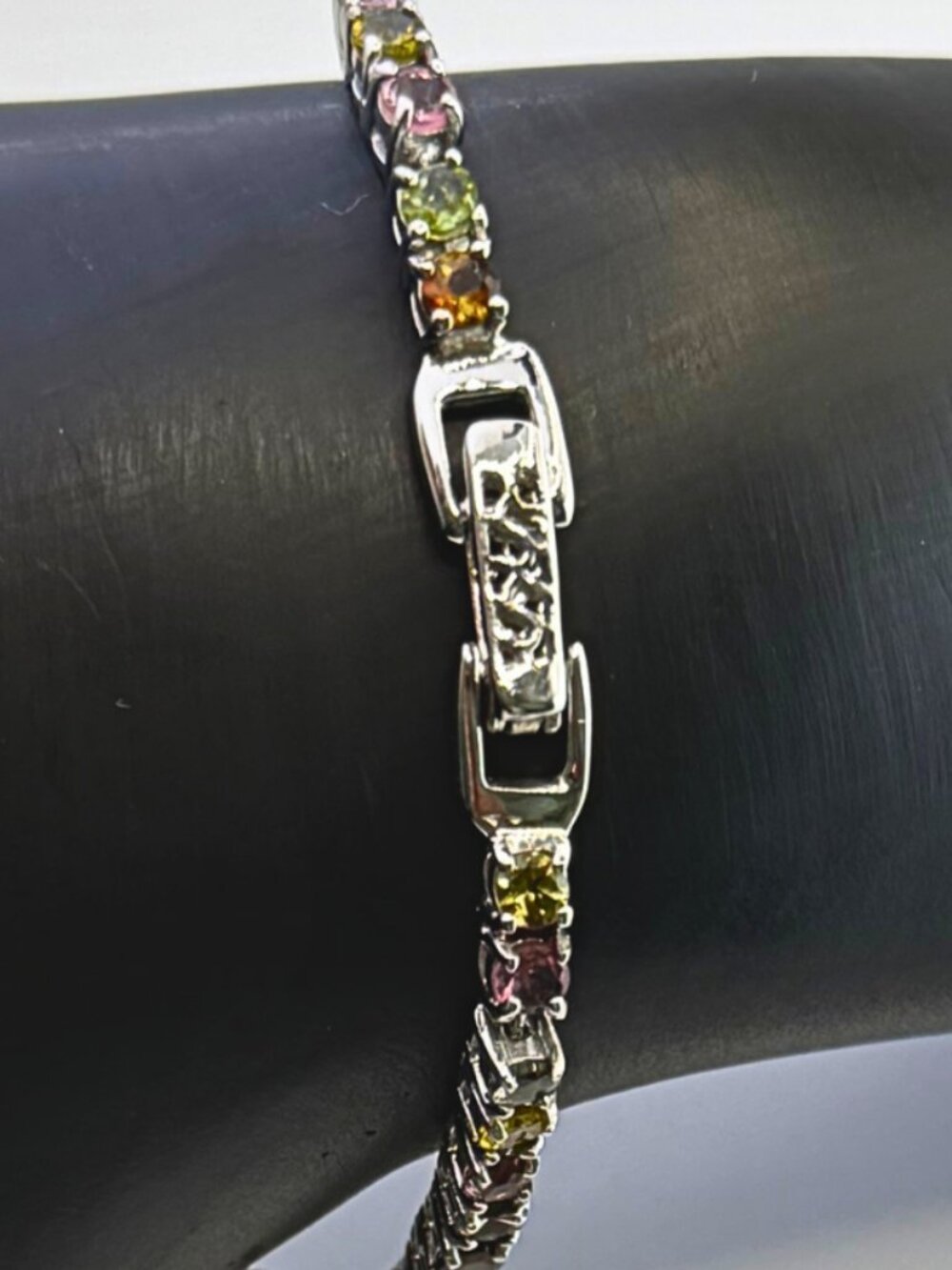 925 Silver 14k White Gold Plated Multi Tourmaline Tennis Bracelet 7in